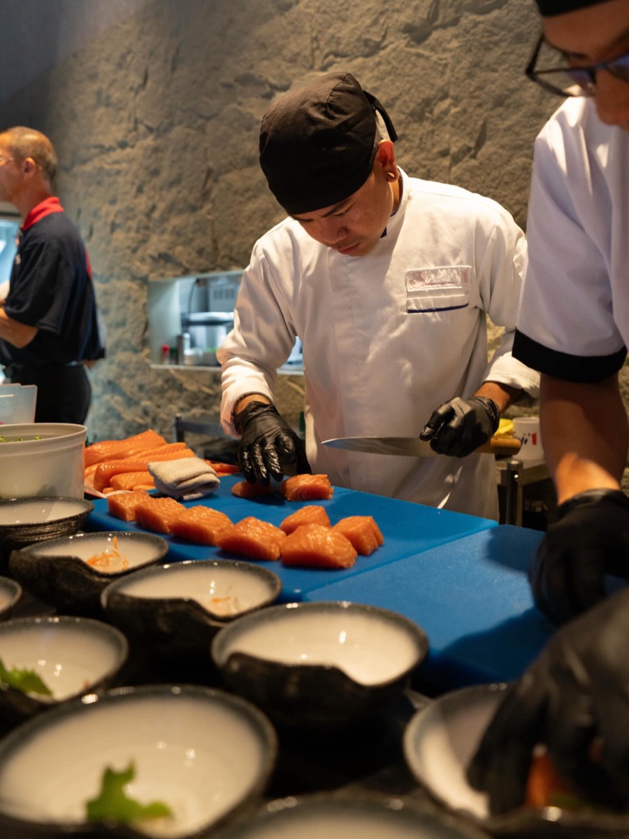 Live sashimi catering at an event