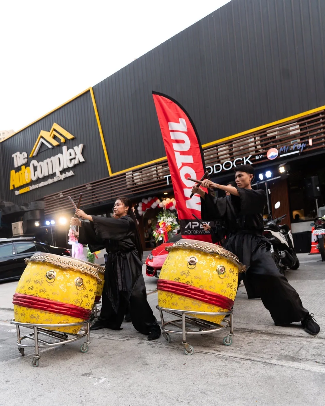 Taiko drum performance at the opening of The Paddock by Mt. Fuji