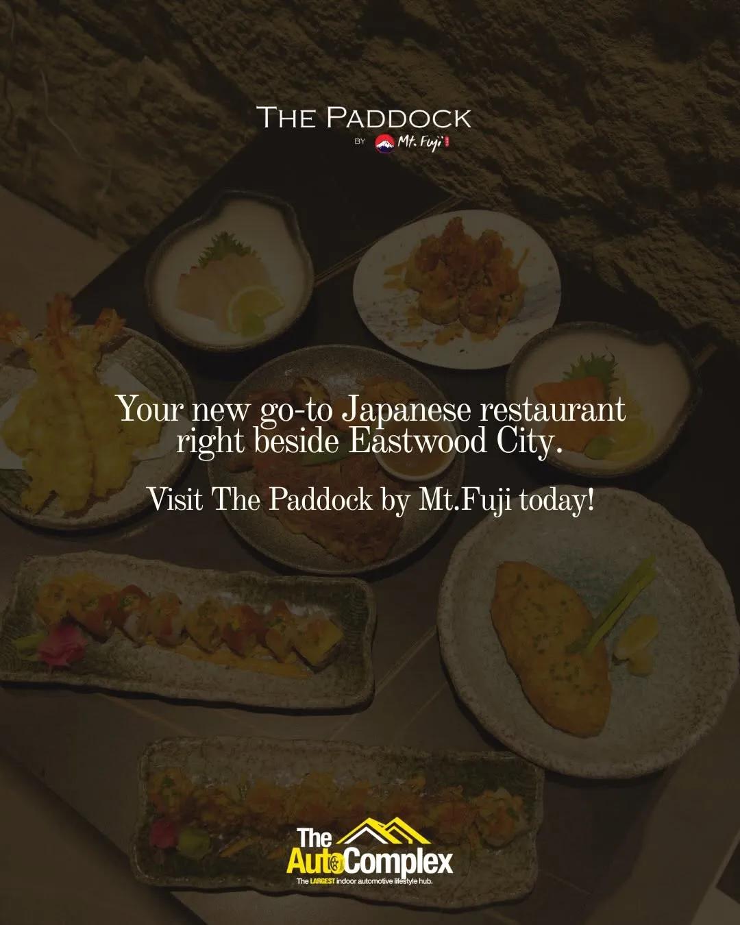 Japanese food spread of sushi, tempura and grilled dishes at The Paddock by Mt. Fuji